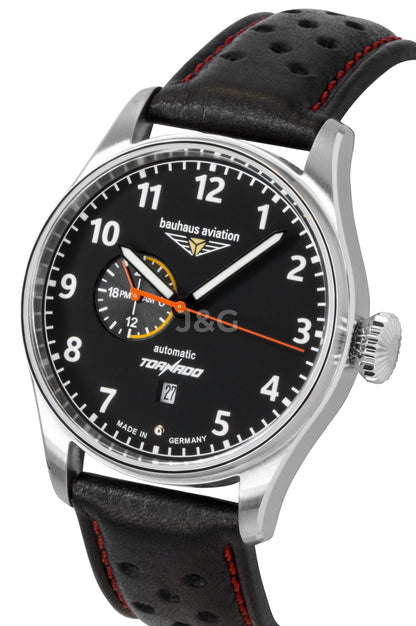 Bauhaus Aviation Automatic movement Black Leather Male BA-27642. A brand-new Bauhaus Aviation watch featuring a Black dial and a Leather strap. Side view. - view 3