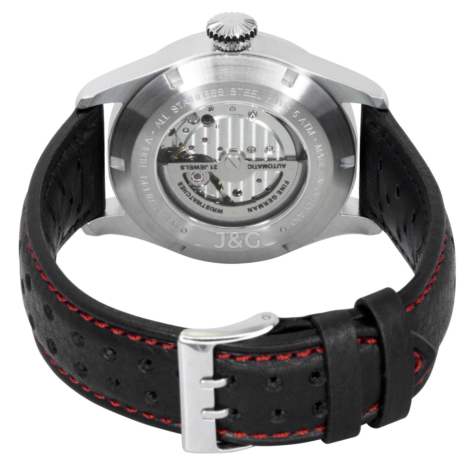 Bauhaus Aviation Automatic movement Black Leather Male BA-27642. A brand-new Bauhaus Aviation watch featuring a Black dial and a Leather strap. Side view. - view 4