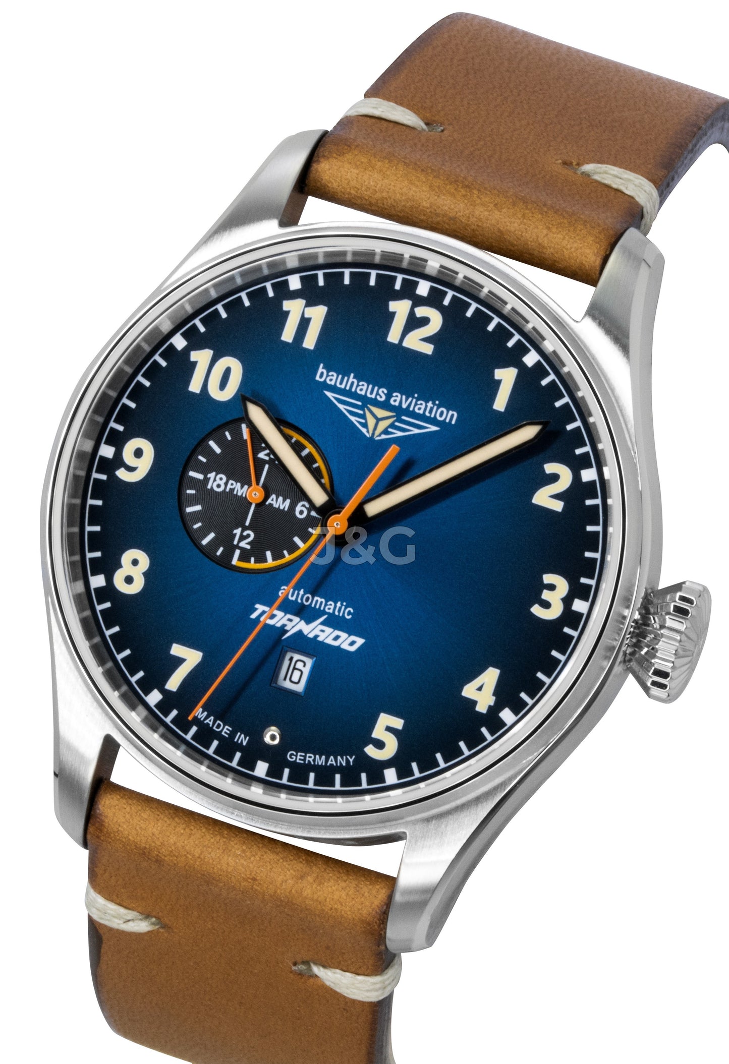 Bauhaus Aviation Automatic movement Blue Leather Male BA-27643. A brand-new Bauhaus Aviation watch featuring a Blue dial and a Leather strap. Front view. - view 3