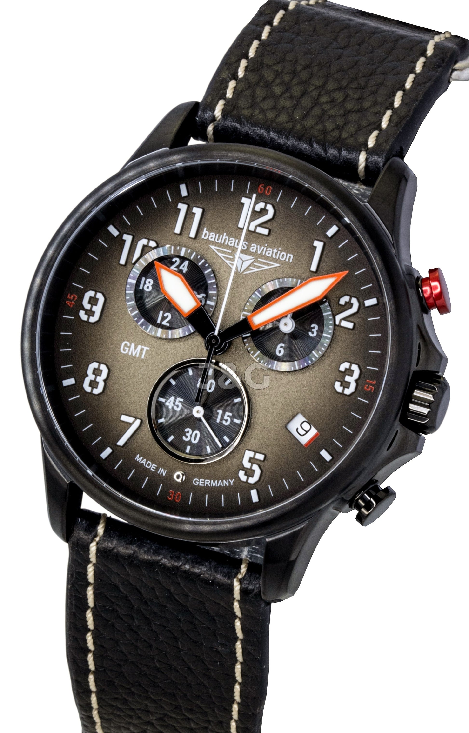 Bauhaus Chronograph Quartz movement White Leather Male BA-28861. A brand-new Bauhaus Chronograph watch featuring a White dial and a Leather strap. Front view. - view 3