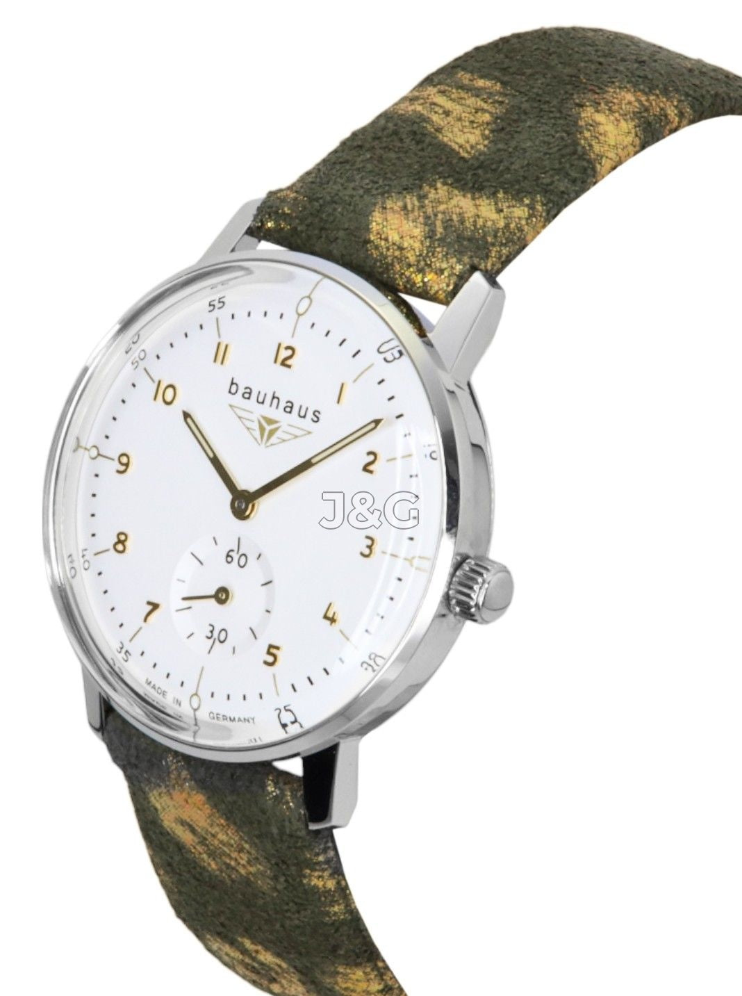 Bauhaus Classic Quartz movement White Leather Female BA-20371. A brand-new Bauhaus Classic watch featuring a White dial and a Leather strap. Angled view. - view 3