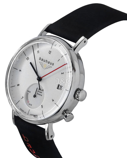 Bauhaus Classic Solar powered White Leather Male BA-21121. A brand-new Bauhaus Classic watch featuring a White dial and a Leather strap. Side view. - view 2