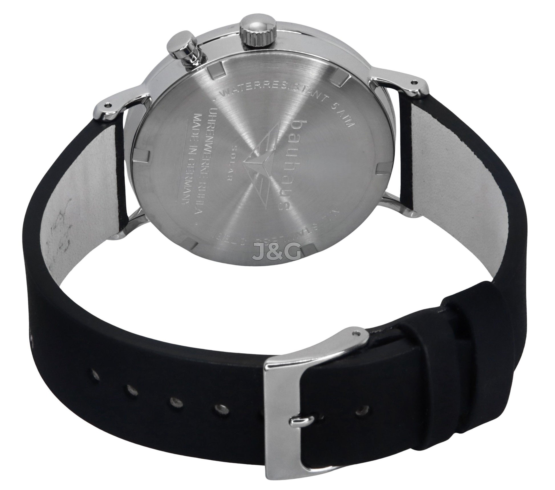 Bauhaus Classic Solar powered White Leather Male BA-21121. A brand-new Bauhaus Classic watch featuring a White dial and a Leather strap. Side view. - view 3