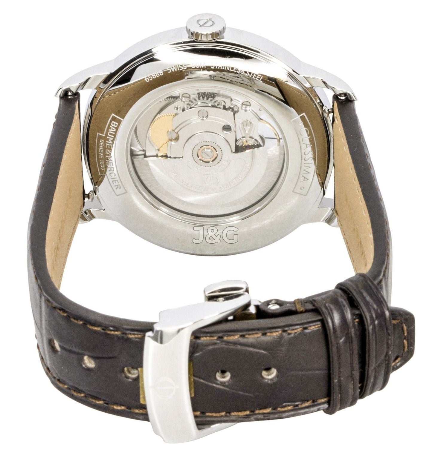 Baume & Mercier Automatic movement Silver Leather Male M0A10524. A brand-new Baume & Mercier watch featuring a Silver dial and a Leather strap. Front view. - view 3