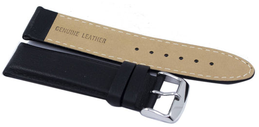 Black Ratio Brand Leather Watch Strap 22mm Water Resistant. A brand-new RATIO watch featuring a Leather strap. Angled view.