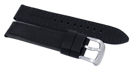 Black Ratio Brand Leather Watch Strap 22mm Water Resistant. A brand-new RATIO watch featuring a Leather strap. Front view.