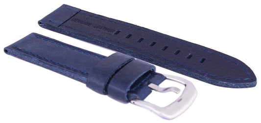 Blue Ratio Brand Leather Watch Strap 22mm Water Resistant. A brand-new RATIO watch featuring a Leather strap. Front view.