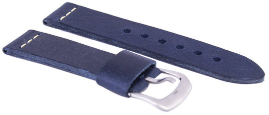 Blue Ratio Brand Leather Watch Strap 22mm Water Resistant. A brand-new RATIO watch featuring a Leather strap. Side view.