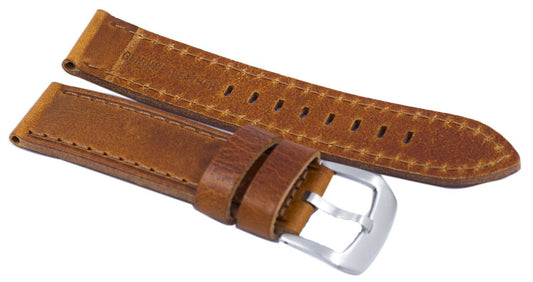 Brown Ratio Brand Leather Watch Strap 22mm For SKX007,. A brand-new RATIO watch featuring a Leather strap. Angled view.