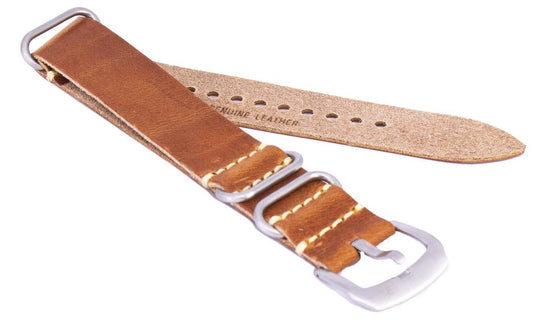Brown Ratio Brand Leather Watch Strap 22mm Water Resistant. A brand-new RATIO watch featuring a Leather strap. Side view.