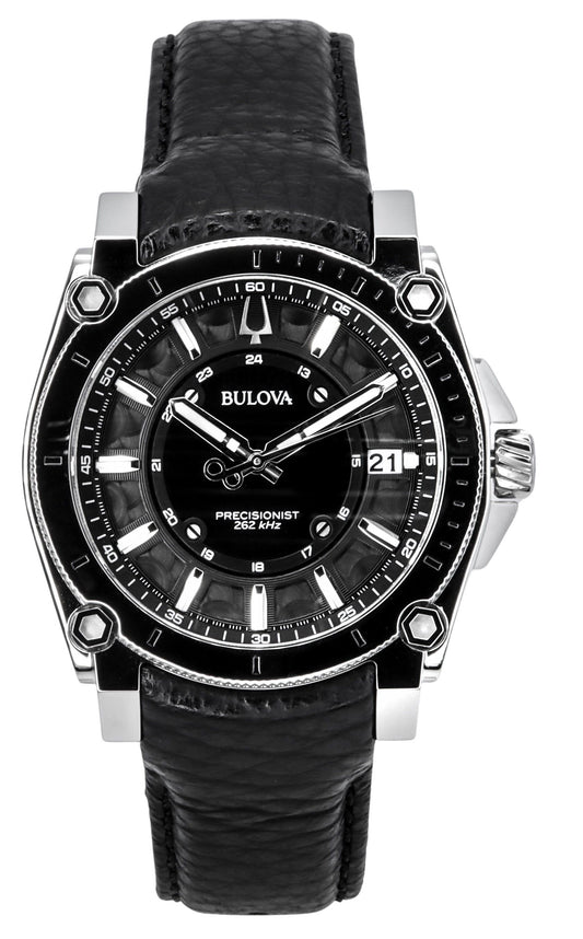 Bulova Icon Precisionist Leather Strap Grey Dial Quartz 100M. A brand-new Bulova Precisionist watch featuring a Grey dial and a Leather strap. Front view.