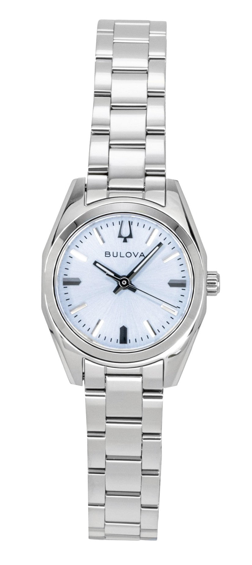 Bulova Surveyor Stainless Steel Light Blue Dial Quartz Wo. A brand-new Bulova watch featuring a Blue dial and a Stainless steel strap. Front view.