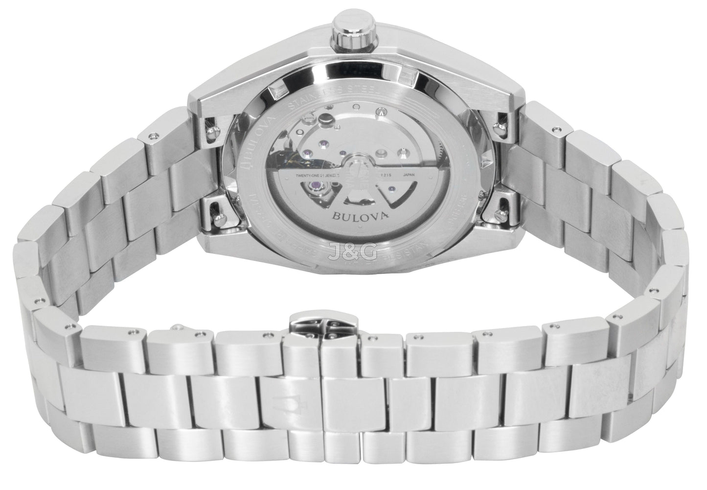 Bulova Automatic movement White Stainless steel Male 96B436. A brand-new Bulova watch featuring a White dial and a Stainless steel strap. Front view. - view 4