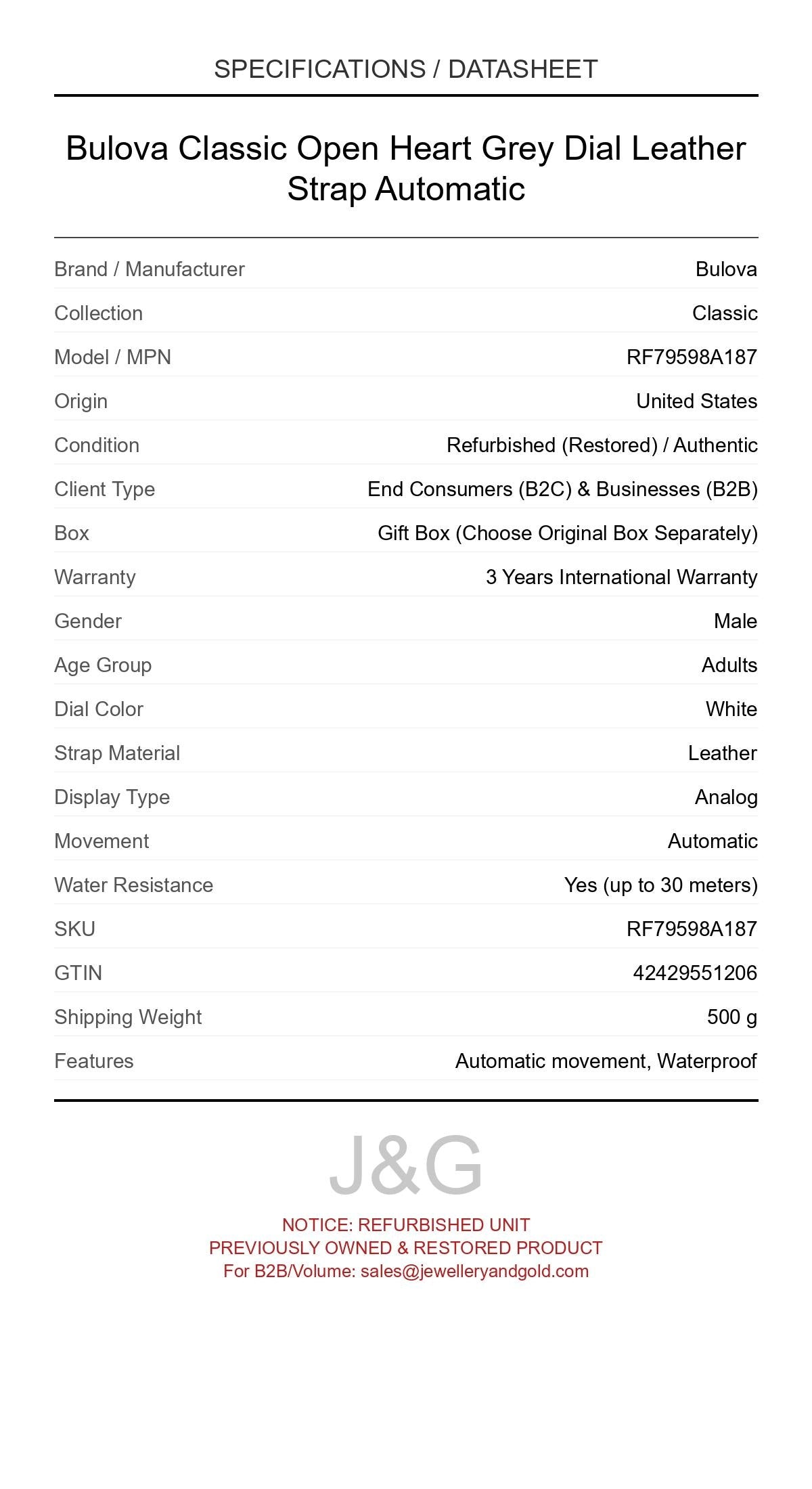Bulova Classic Open Heart Grey Dial Leather Strap Automatic. A professionally refurbished Bulova Classic watch featuring a White dial and a Leather strap. Angled view. - MAIN_PH