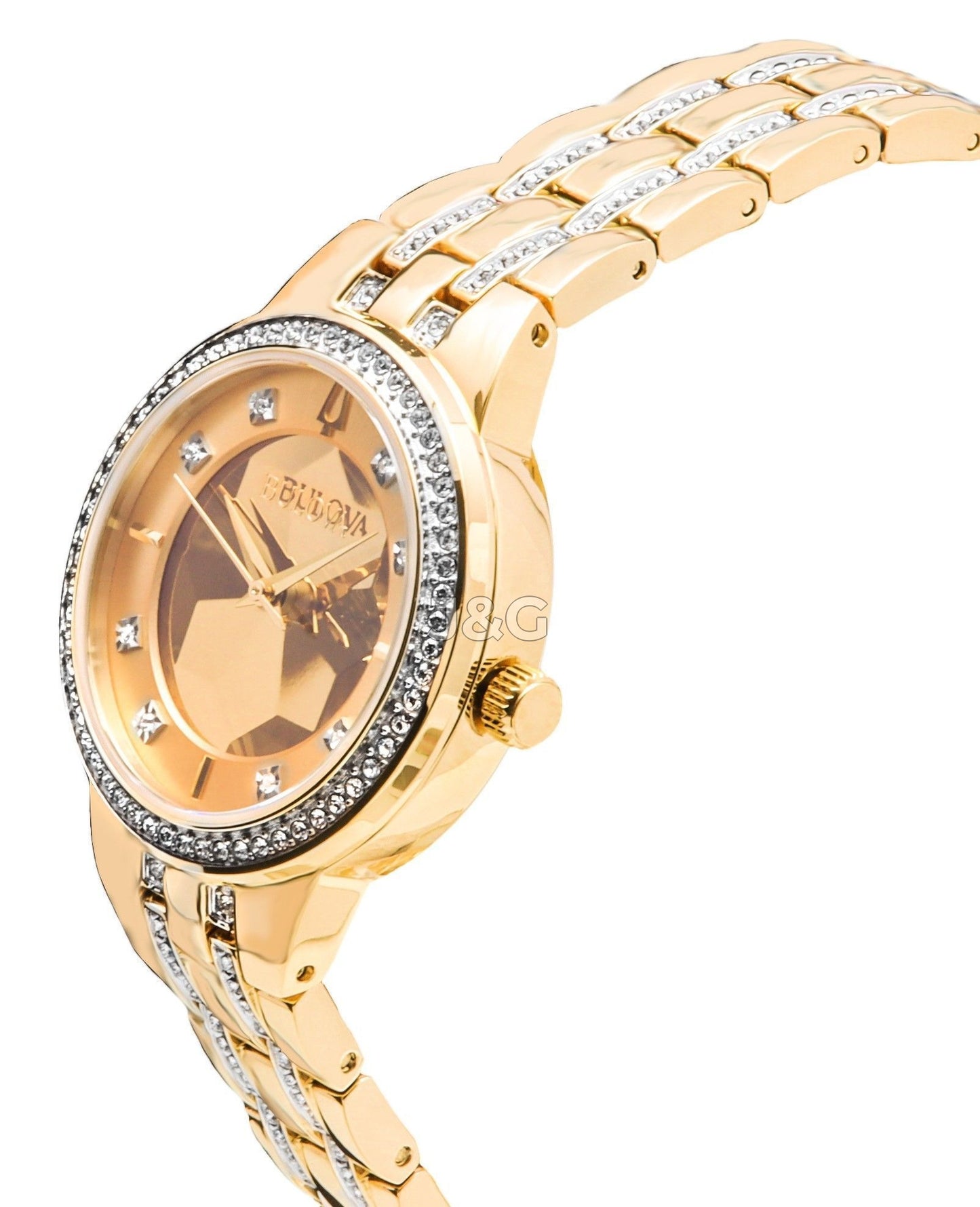 Bulova Classic Quartz movement Champagne Stainless steel Female 97L176. A brand-new Bulova Classic watch featuring a Champagne dial and a Stainless steel strap. Angled view. - view 2