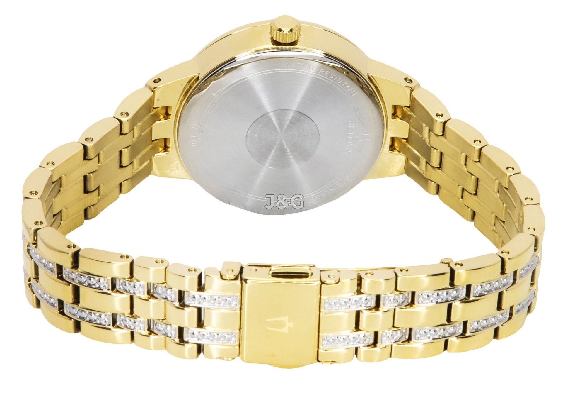 Bulova Classic Quartz movement Champagne Stainless steel Female 97L176. A brand-new Bulova Classic watch featuring a Champagne dial and a Stainless steel strap. Angled view. - view 3