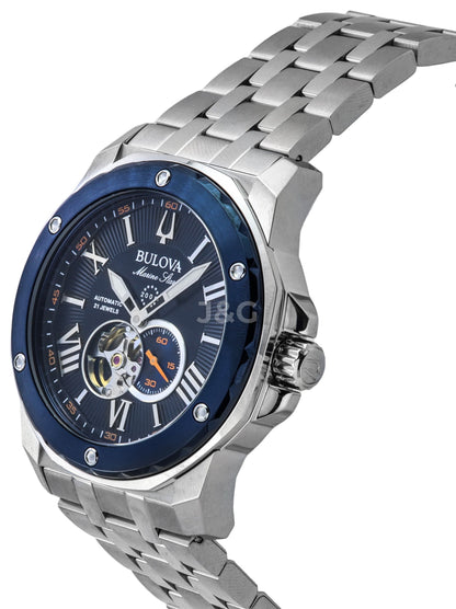 Bulova Marine Star Automatic movement Blue Stainless steel Male 98A302. A brand-new Bulova Marine Star watch featuring a Blue dial and a Stainless steel strap. Side view. - view 3