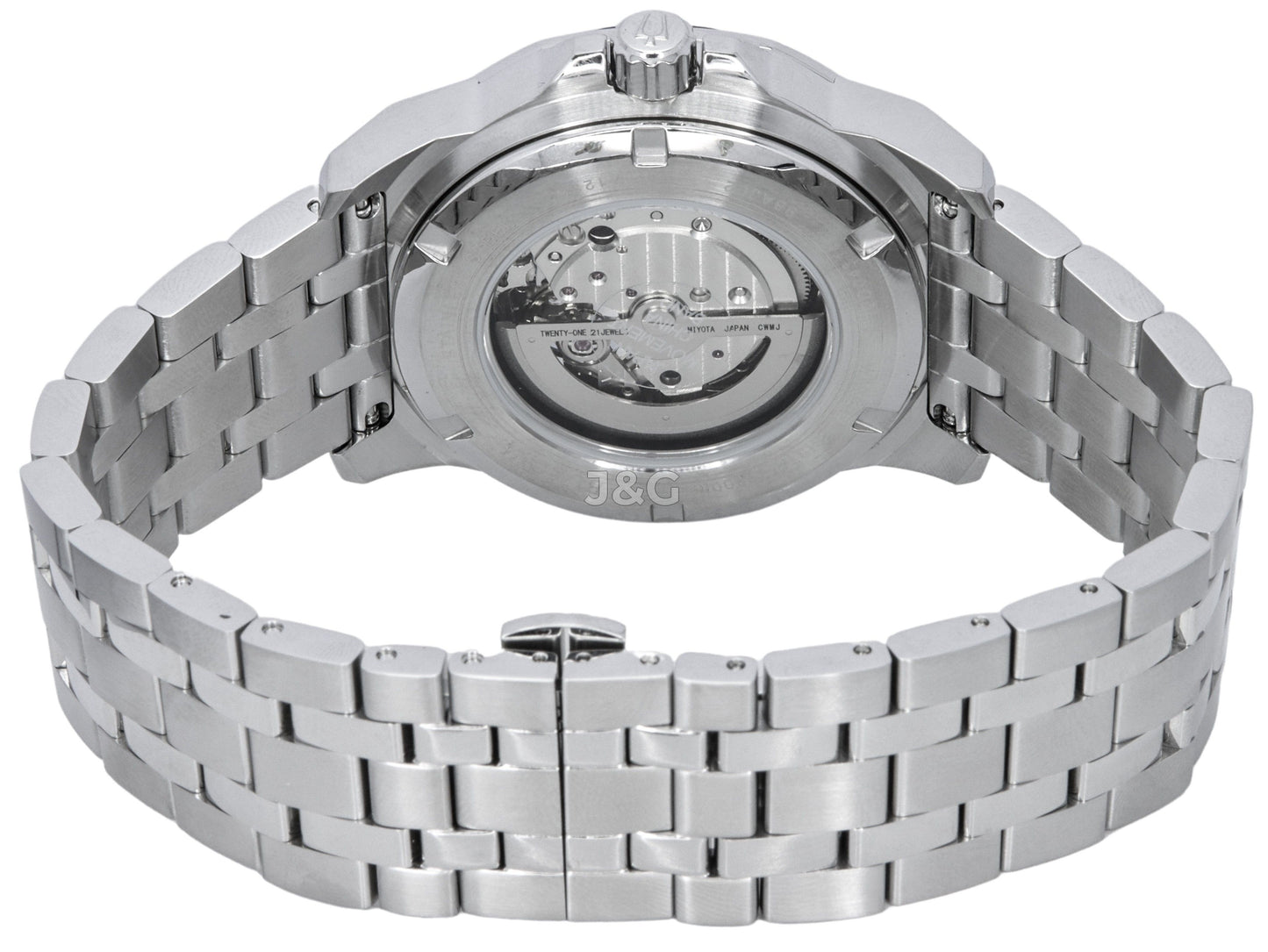 Bulova Marine Star Automatic movement Blue Stainless steel Male 98A302. A brand-new Bulova Marine Star watch featuring a Blue dial and a Stainless steel strap. Side view. - view 4