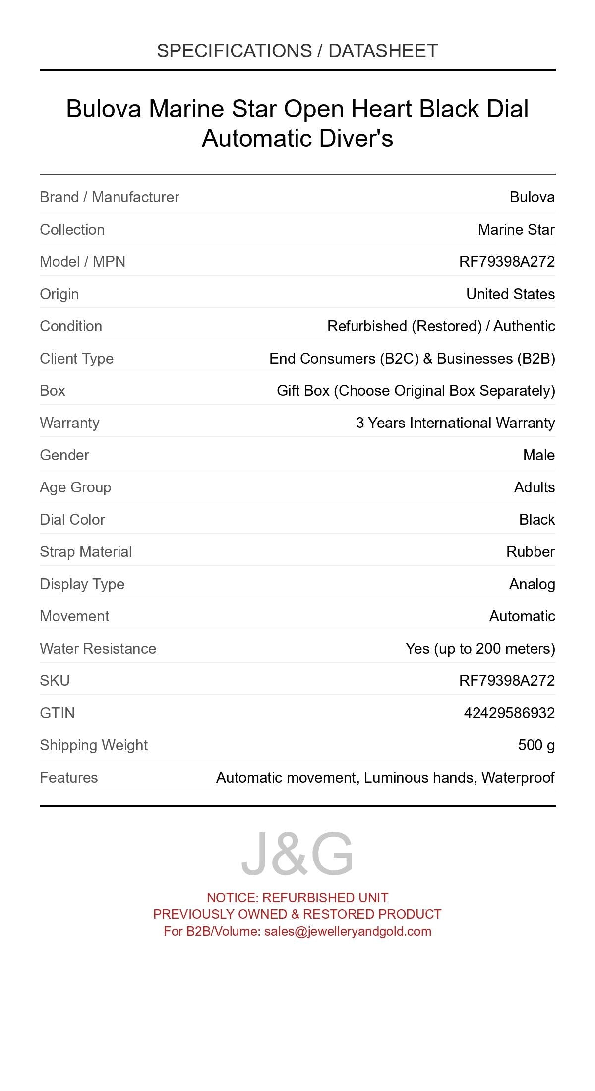 Bulova Marine Star Open Heart Black Dial Automatic Diver's. A professionally refurbished Bulova Marine Star watch featuring a Black dial and a Rubber strap. Angled view. - MAIN_PH