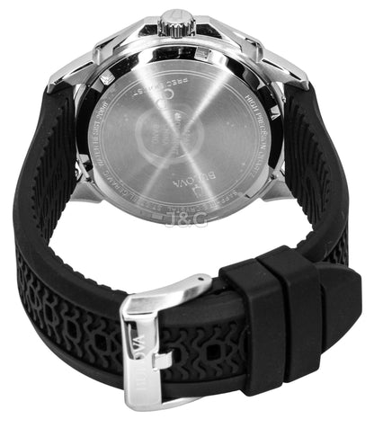 Bulova Marine Star Precisionist Silicone Strap Black Dial. A brand-new Bulova Marine Star watch featuring a Black dial and a Silicone strap. Angled view. - SEQ_4