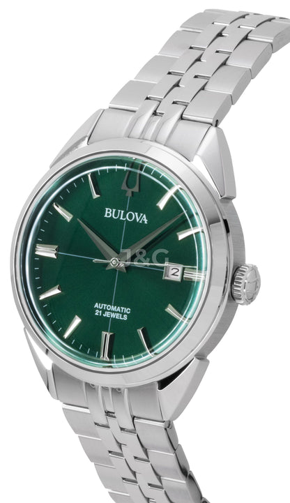 Bulova Sutton Automatic movement Green Stainless steel Male 96B424. A brand-new Bulova Sutton watch featuring a Green dial and a Stainless steel strap. Front view. - view 2