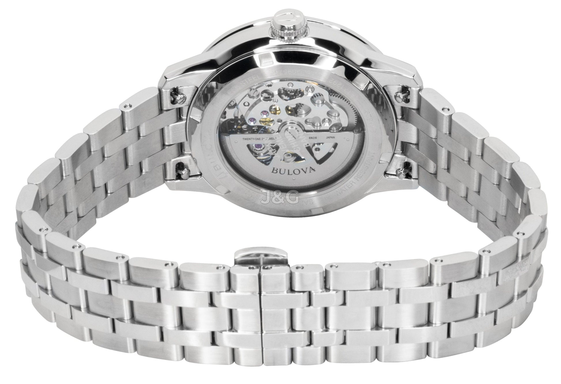 Bulova Sutton Automatic movement White Stainless steel Male 96A329. A brand-new Bulova Sutton watch featuring a White dial and a Stainless steel strap. Side view. - view 4