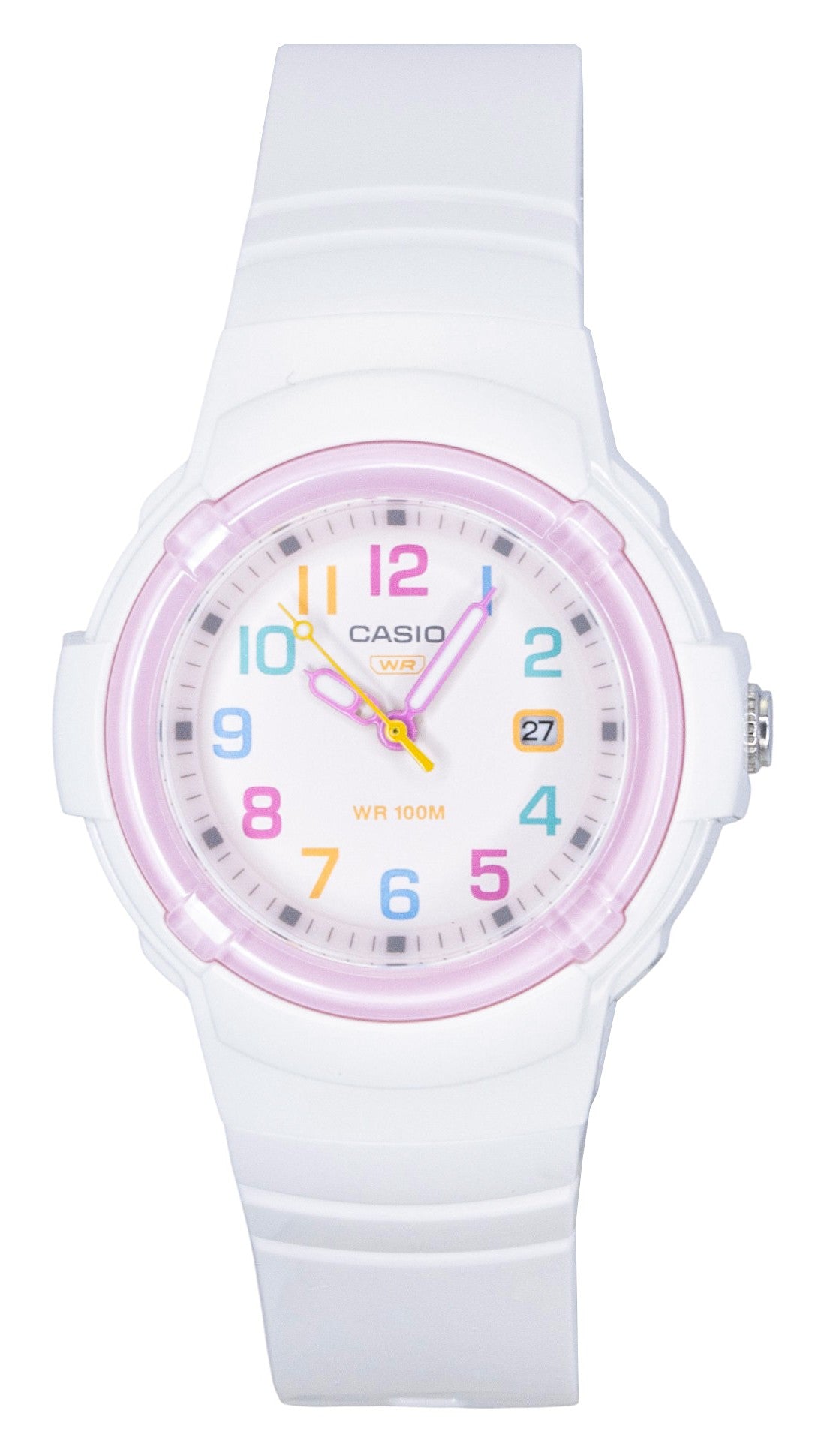 Casio Analog Bio-Based Resin Strap White Dial Quartz 100M Wo. A brand-new Casio watch featuring a White dial and a Plastic strap. Side view.
