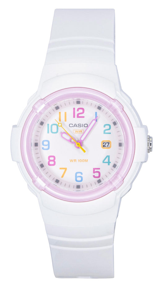 Casio Analog Bio-Based Resin Strap White Dial Quartz 100M Wo. A brand-new Casio watch featuring a White dial and a Plastic strap. Side view.