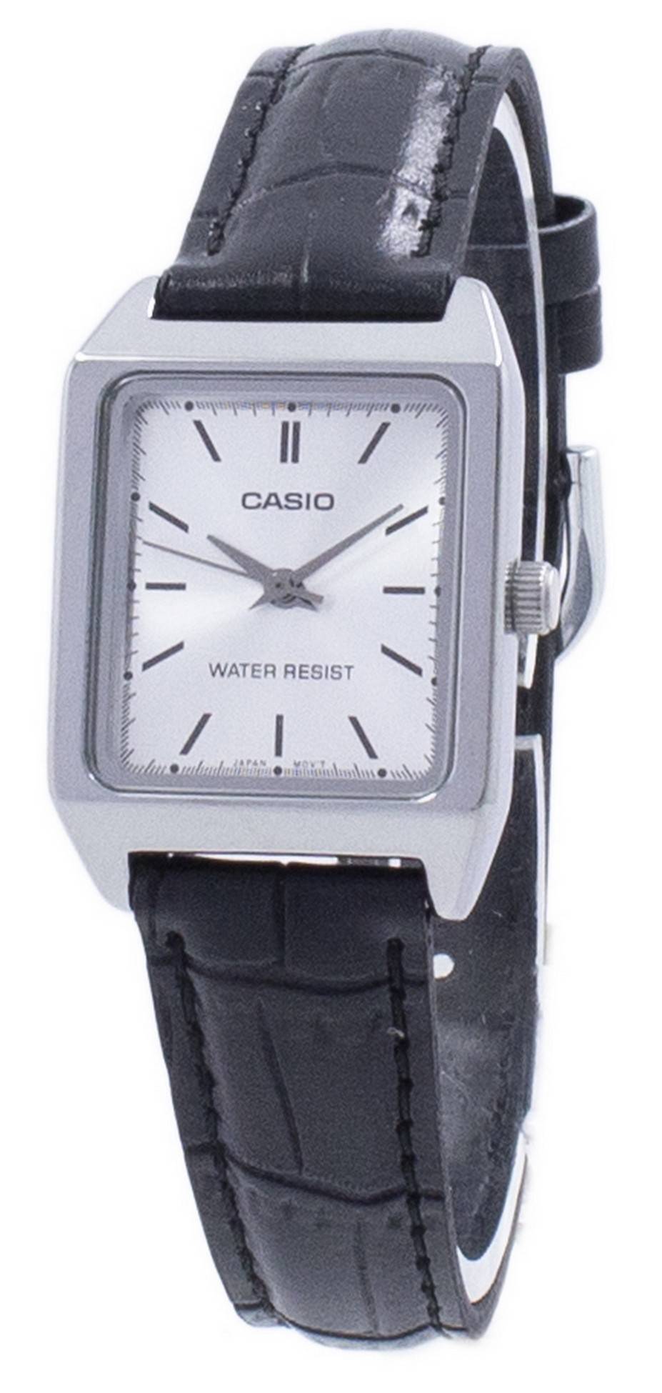 Casio Analog Quartz LTPV007L-7E1 Wo Stainless Steel. A brand-new Casio watch featuring a Leather strap. Side view.