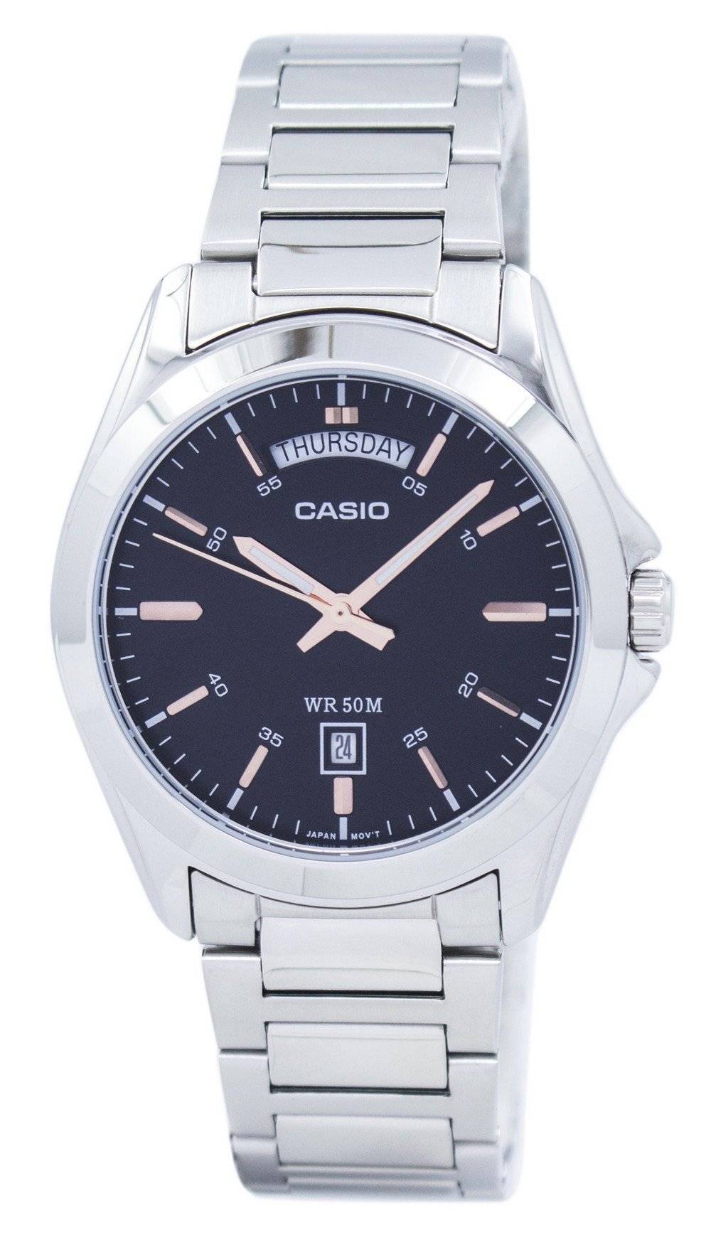Casio Analog Quartz MTP1370D-1A2V Stainless Steel. A brand-new Casio watch featuring a Stainless steel strap. Front view.