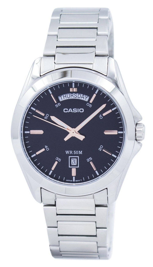 Casio Analog Quartz MTP1370D-1A2V Stainless Steel. A brand-new Casio watch featuring a Stainless steel strap. Front view.