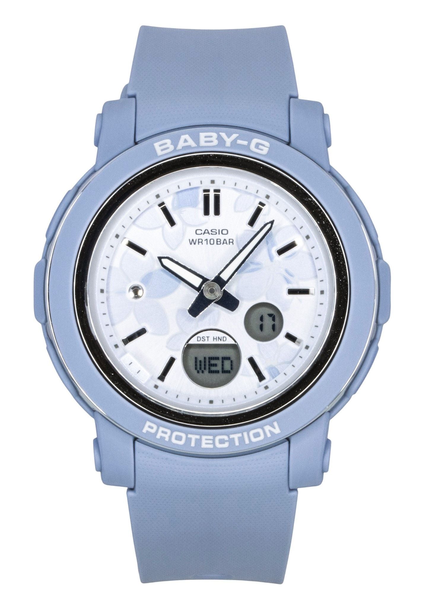 Casio Baby-G Analog Digital Resin Strap Multicolor Dial. A brand-new Casio Baby-G watch featuring a Multicolor dial. Angled view.