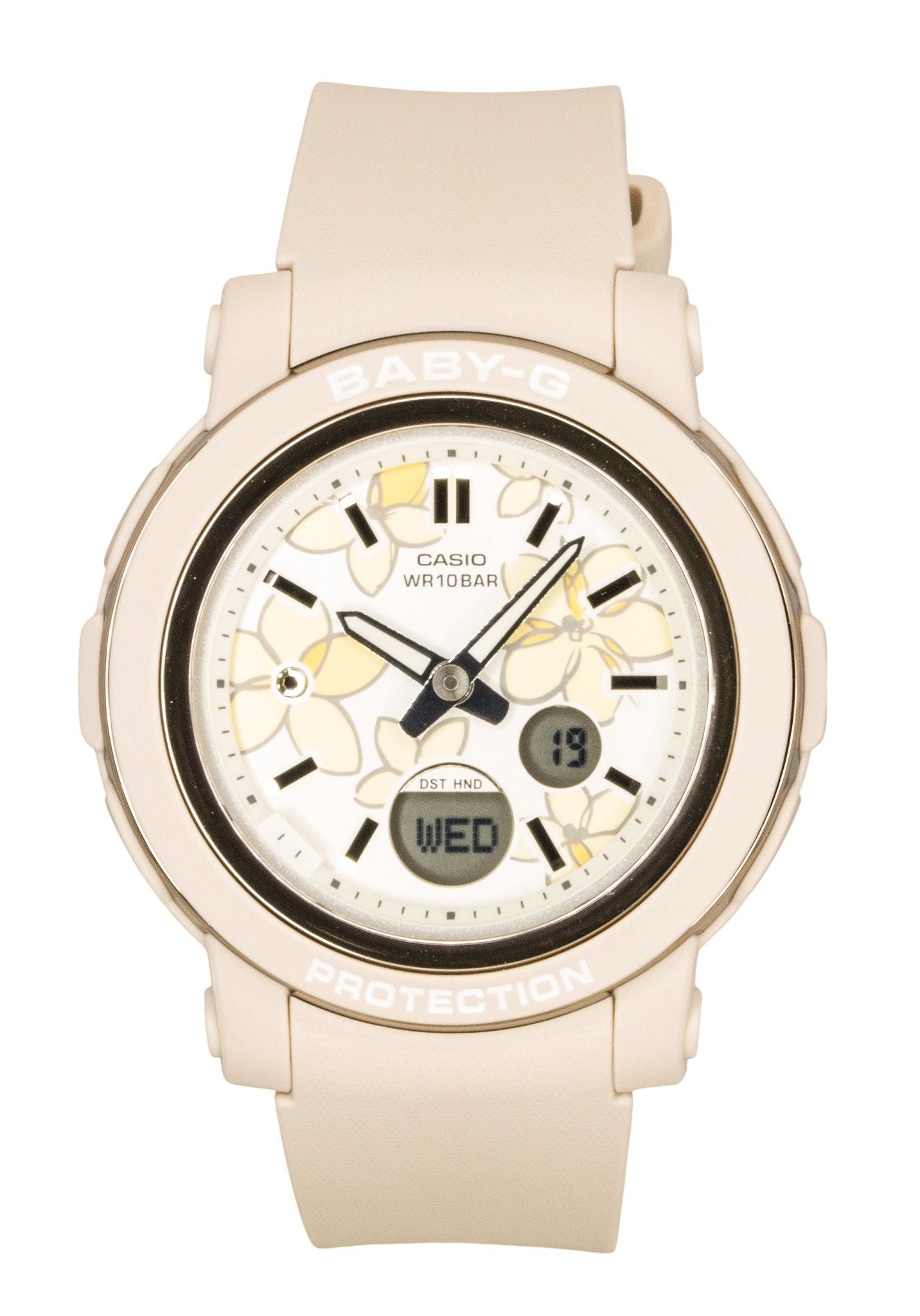 Casio Baby-G Analog Digital Resin Strap Multicolor Dial. A brand-new Casio Baby-G watch featuring a Multicolor dial. Angled view.