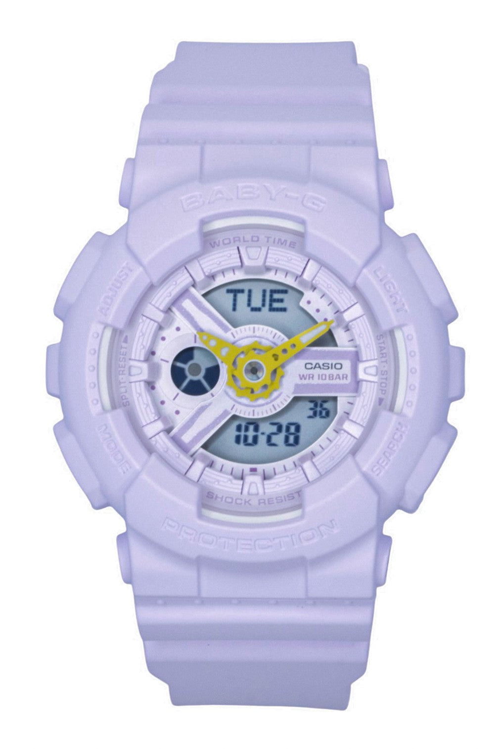 Casio Baby-G Analog Digital Resin Strap Purple Dial Quartz. A brand-new Casio Baby-G watch featuring a Purple dial. Front view.