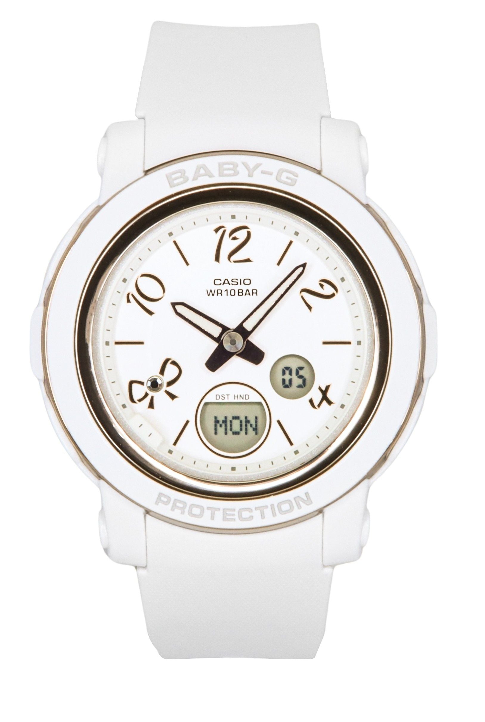 Casio Baby-G Analog Digital Resin Strap White Dial Quartz. A brand-new Casio Baby-G watch featuring a White dial. Side view.