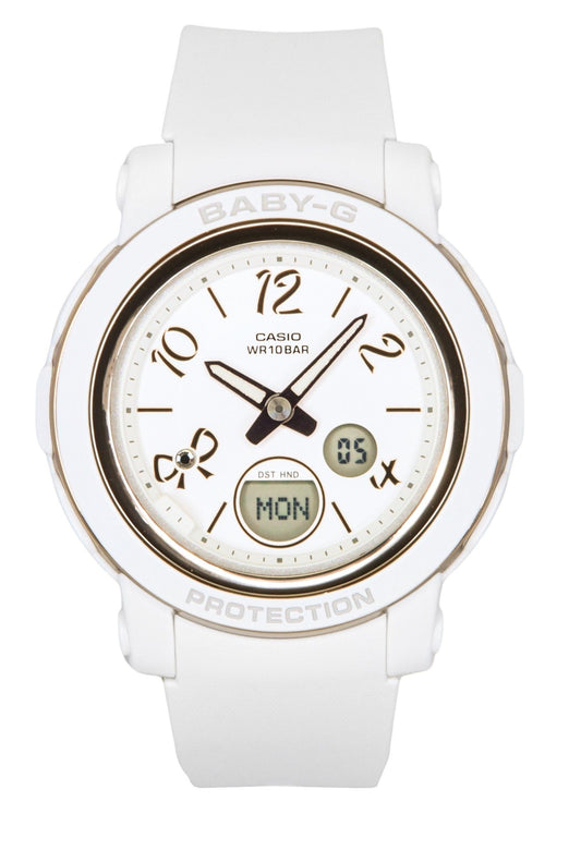 Casio Baby-G Analog Digital Resin Strap White Dial Quartz. A brand-new Casio Baby-G watch featuring a White dial. Side view.