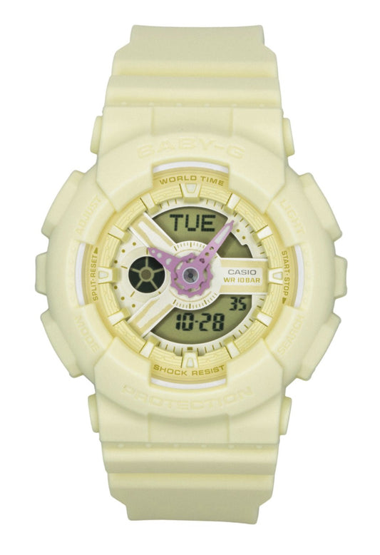 Casio Baby-G Analog Digital Resin Strap Yellow Dial Quartz. A brand-new Casio Baby-G watch featuring a Yellow dial. Side view.