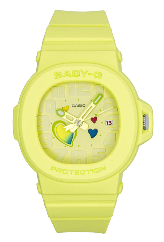 Casio Baby-G Analog Playful Hearts Series Green Dial Quartz. A brand-new Casio Baby-G watch featuring a Green dial. Side view.