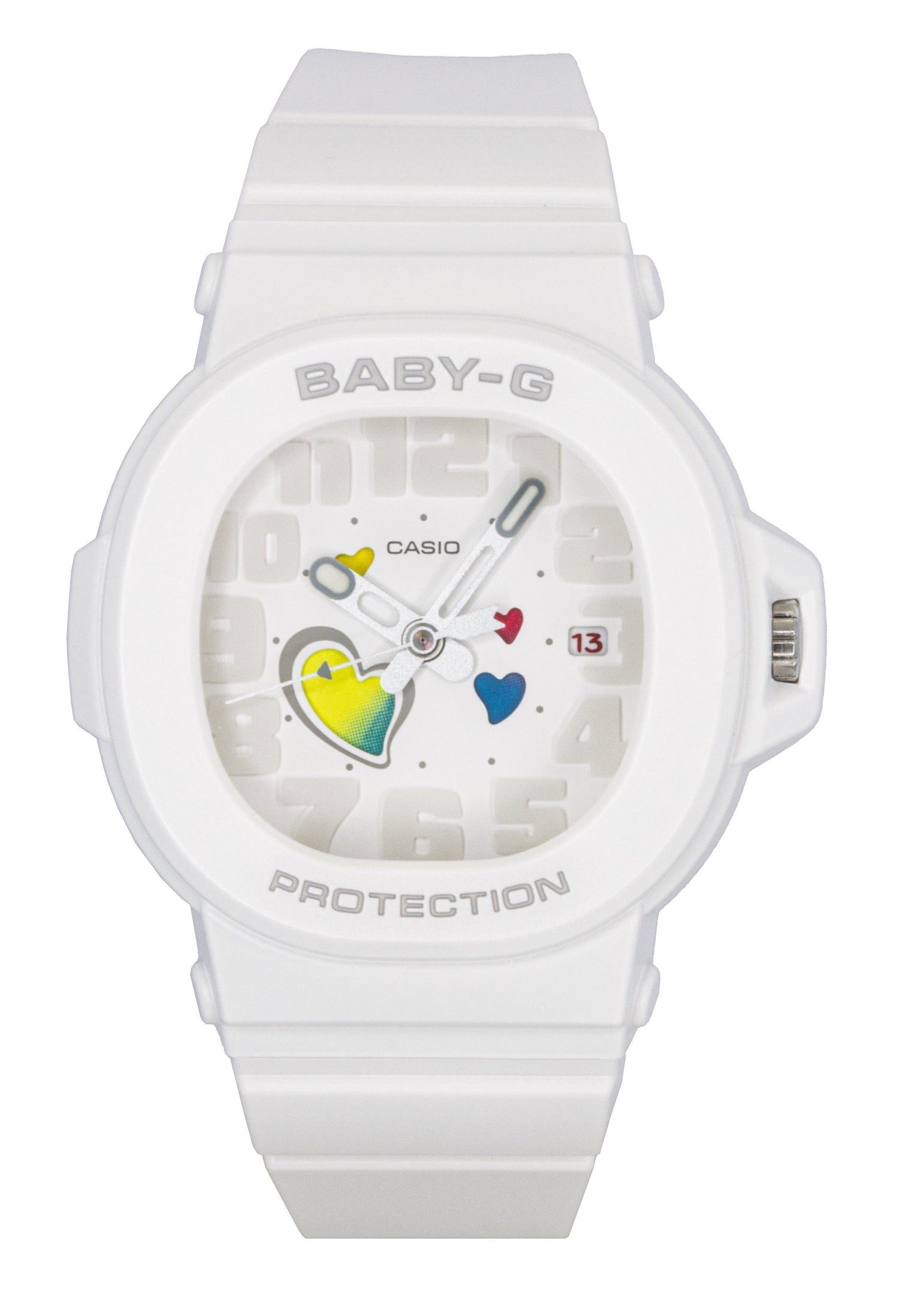 Casio Baby-G Analog Playful Hearts Series White Dial Quartz. A brand-new Casio Baby-G watch featuring a White dial. Angled view.