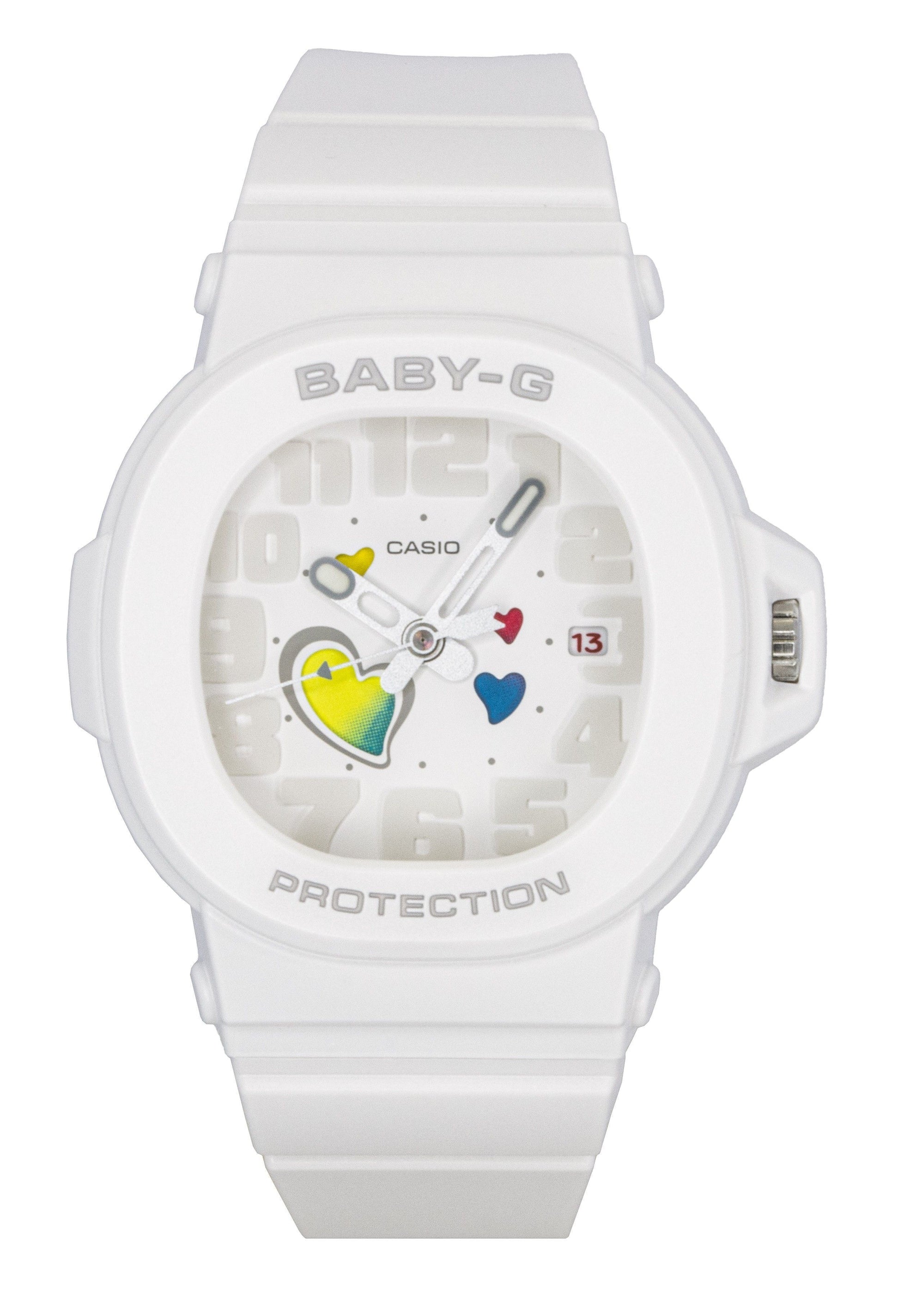 Casio Baby-G Analog Playful Hearts Series White Dial Quartz. A brand-new Casio Baby-G watch featuring a White dial. Angled view.