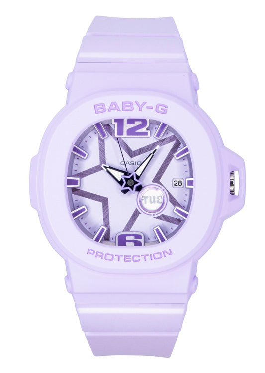 Casio Baby-G Analog Resin Strap Purple Dial Quartz 100M Wo. A brand-new Casio Baby-G watch featuring a Purple dial. Front view.