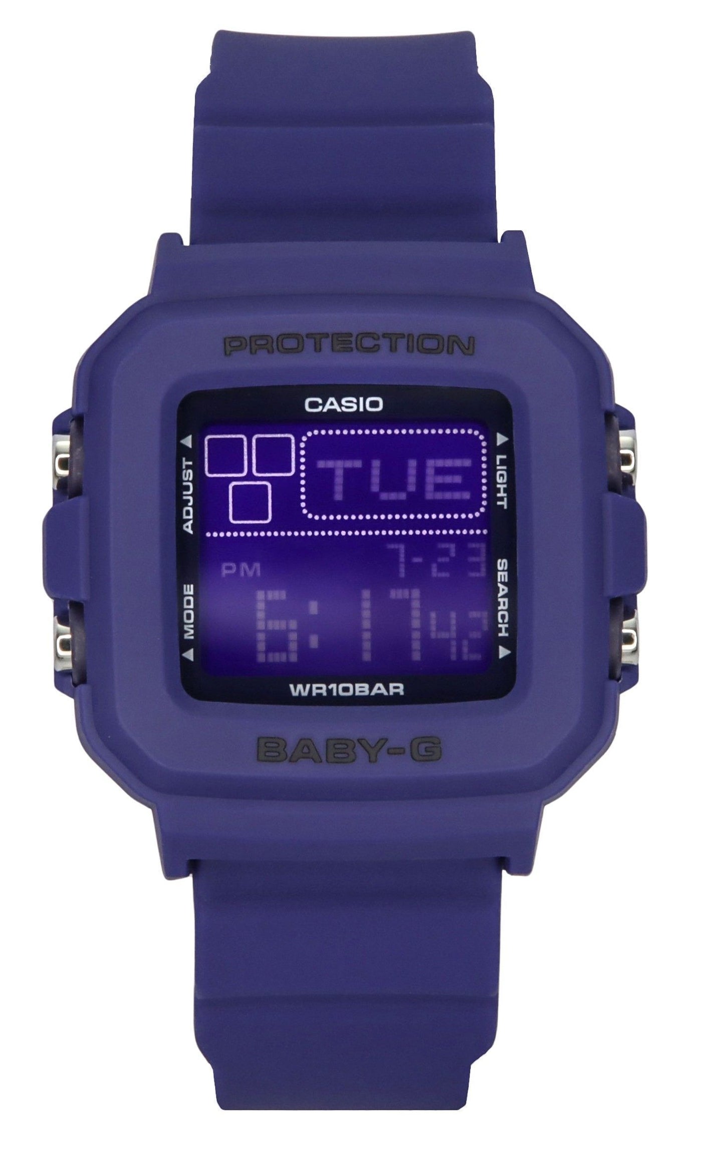 Casio Baby-G Plus Digital 30th Anniversary Blue Resin Strap. A brand-new Casio Baby-G watch. Angled view.