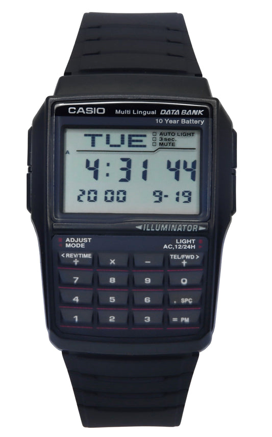 Casio Digital Data Bank 5 Alarm Multi-Lingual DBC-32-1A. A brand-new Casio watch. Front view.
