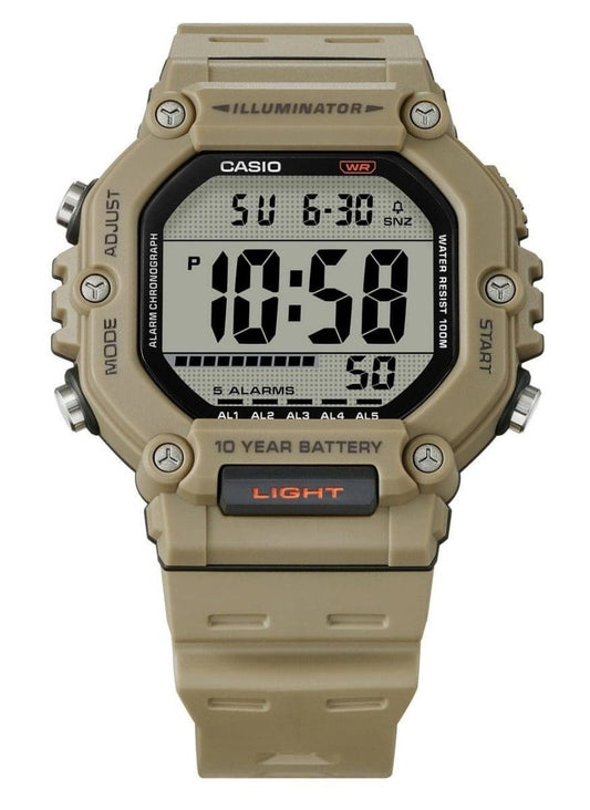 Casio Digital Resin Strap Quartz 100M Stainless Steel. A brand-new Casio watch. Angled view.