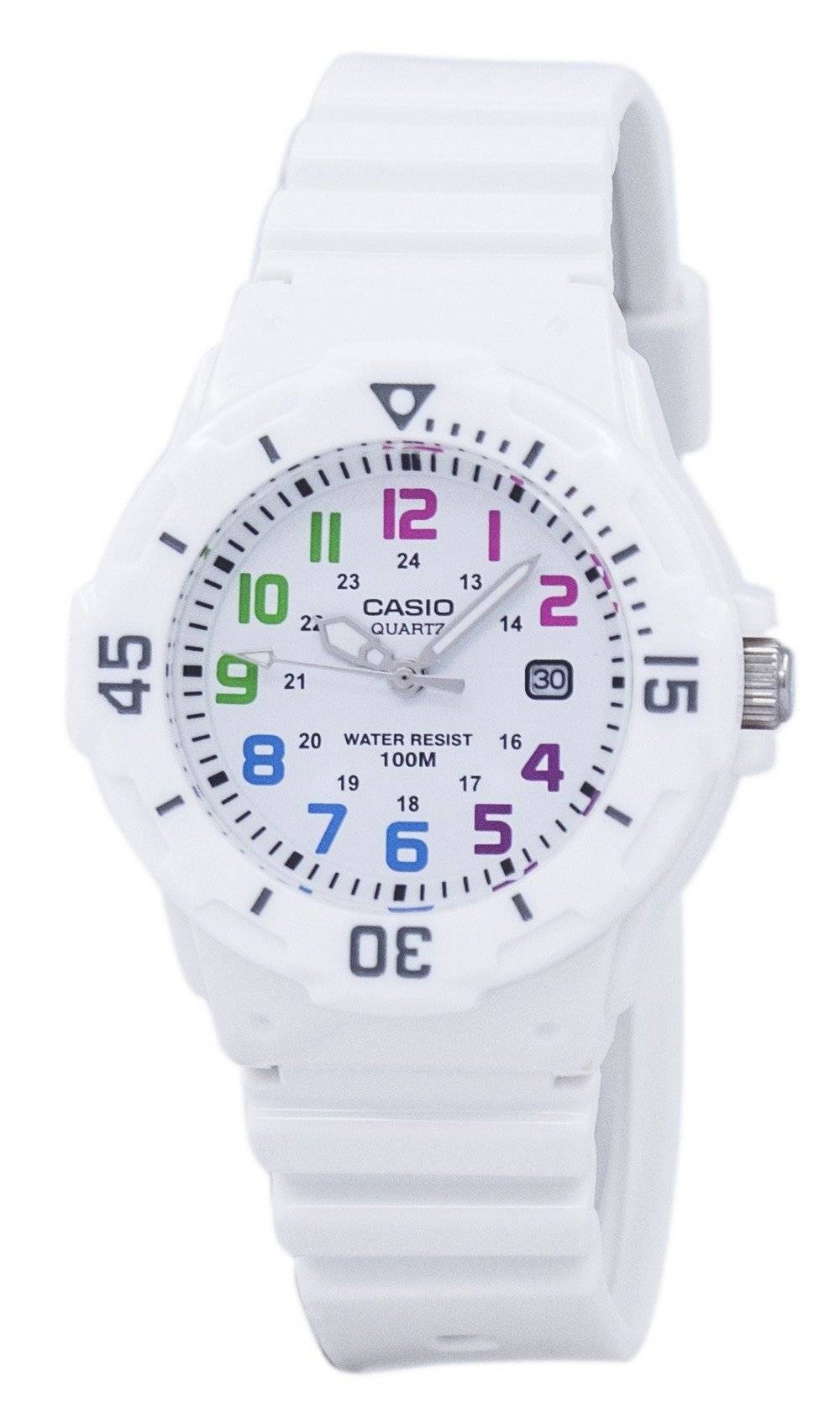 Casio Enticer Analog White Dial LRW200H-7BVDF Wo. A brand-new Casio Enticer watch featuring a White dial. Side view.