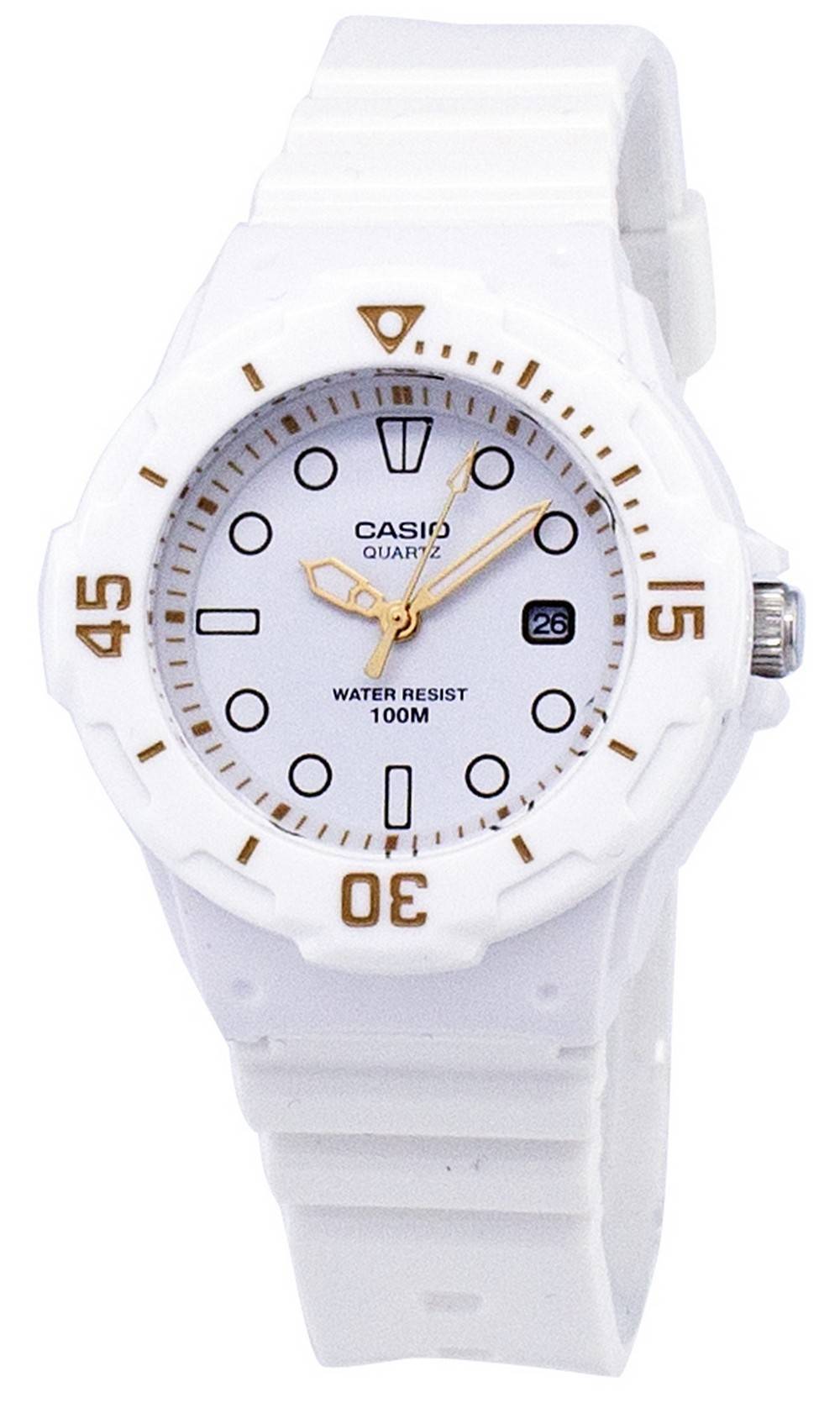 Casio Enticer Classic Analog White Dial LRW200H-7E2VDF Wo. A brand-new Casio Classic watch featuring a White dial. Angled view.