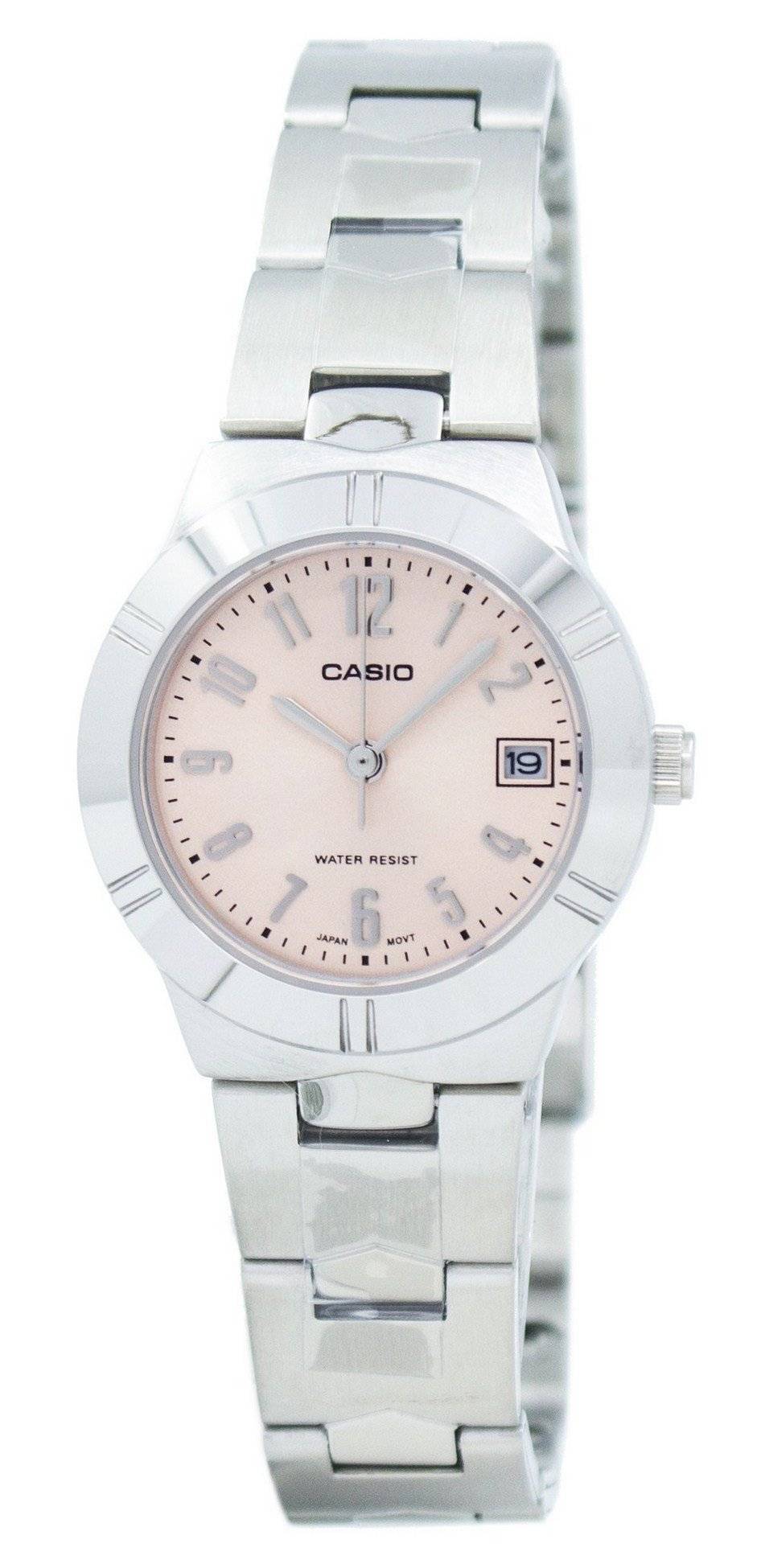 Casio Enticer Quartz LTP1241D-4A3 Wo Stainless Steel. A brand-new Casio Enticer watch featuring a Stainless steel strap. Angled view.