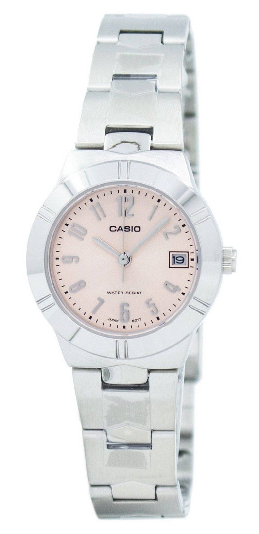 Casio Enticer Quartz LTP1241D-4A3 Wo Stainless Steel. A brand-new Casio Enticer watch featuring a Stainless steel strap. Angled view.
