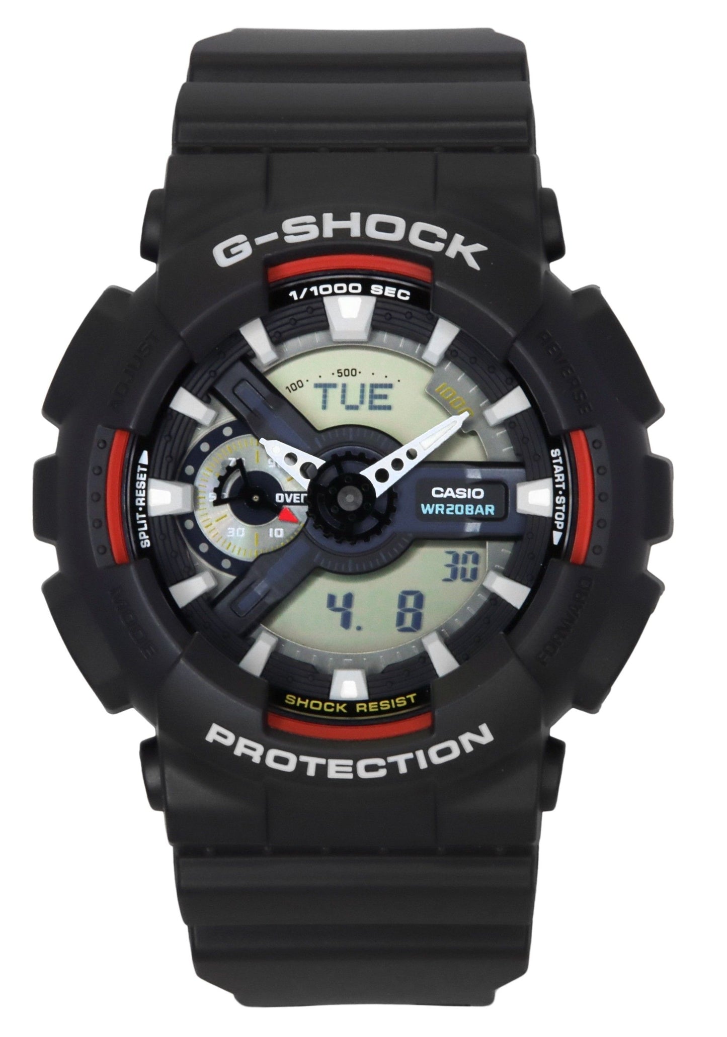 Casio G-Shock Analog Digital Bio-Based Resin Black Dial. A brand-new Casio G-Shock watch featuring a Black dial and a Plastic strap. Front view.