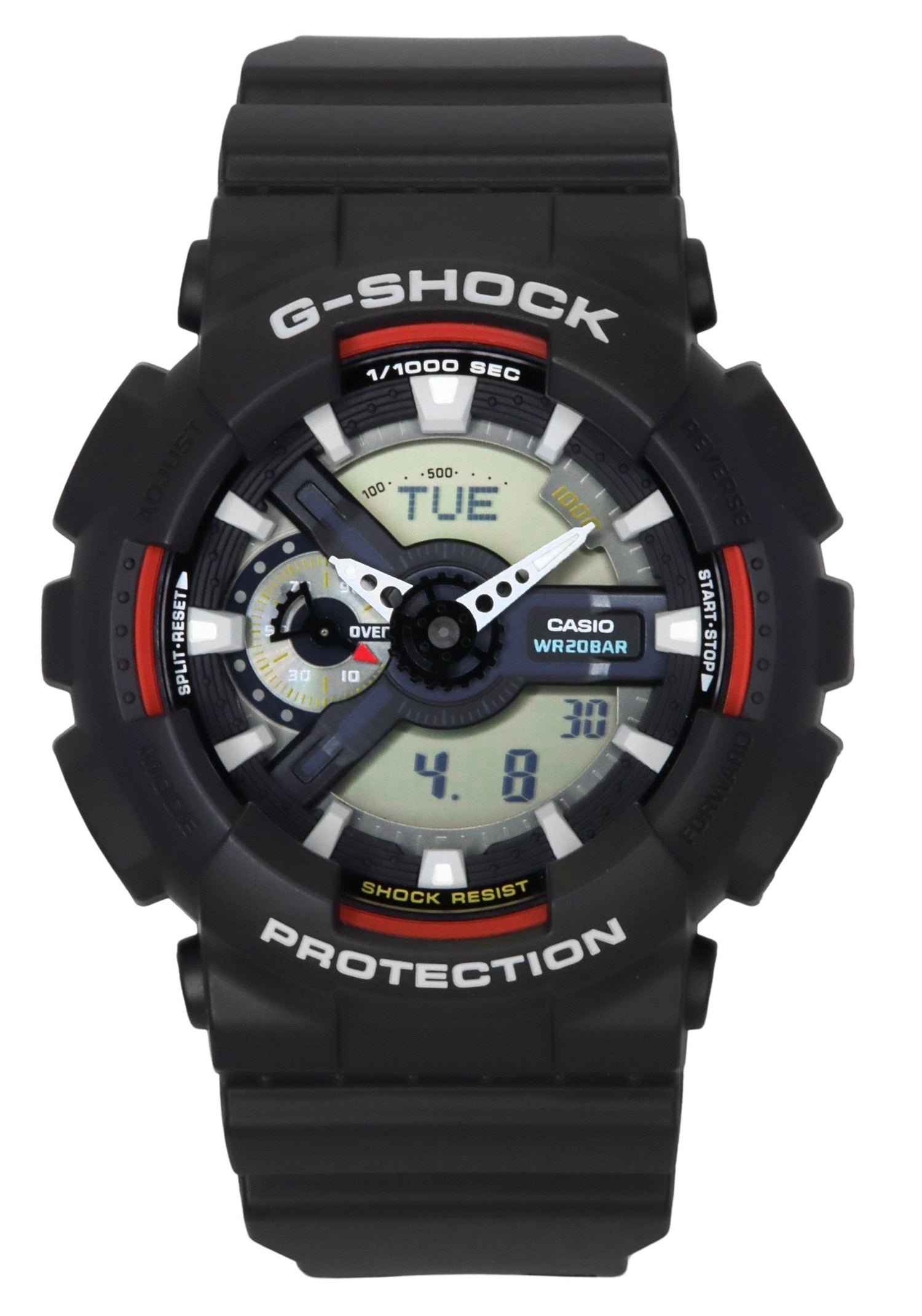Casio G-Shock Analog Digital Bio-Based Resin Black Dial. A brand-new Casio G-Shock watch featuring a Black dial and a Plastic strap. Front view.